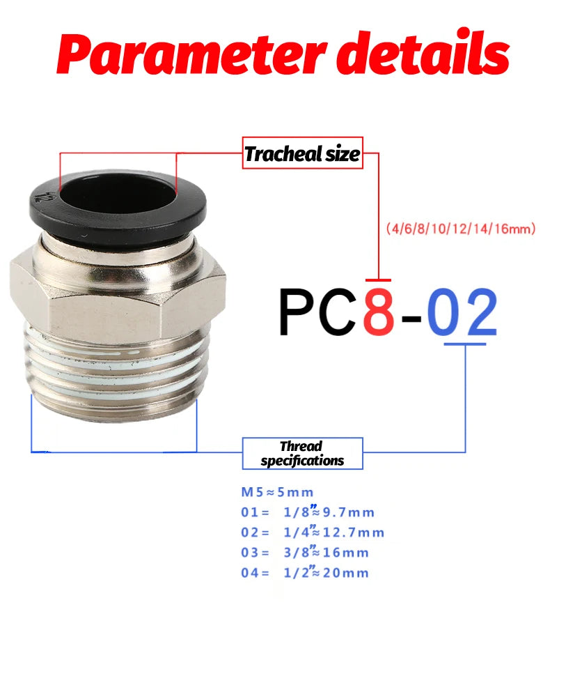 Black Air Hose Fittings 1/8 1/4 3/8 1/2 4mm/6mm/8mm/10mm PC PCF PL Tube Connector Pneumatic Quick Coupling Pipe Hose Fitting