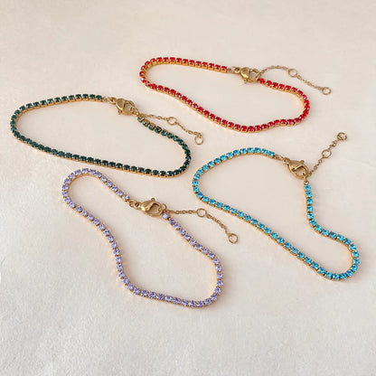 eManco Stainless Steel Gold Plated Sparkling Bracelet High Quality White Zirconia Single Row Simple Accessory For Girls.