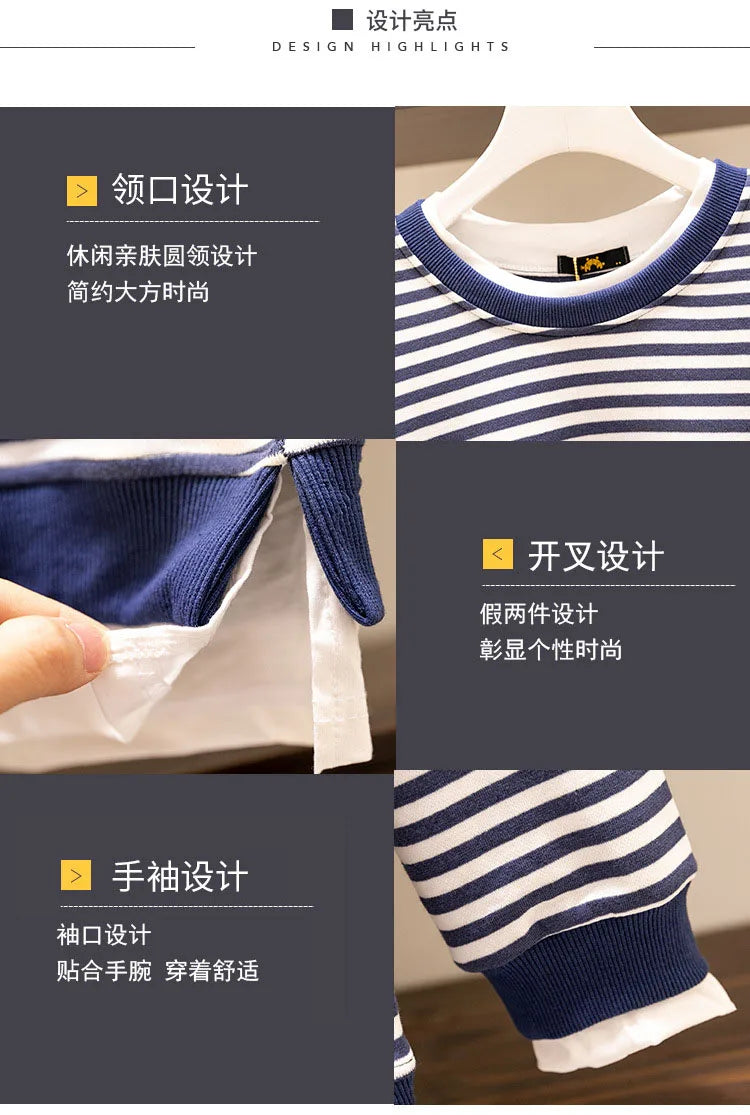 150Kg Plus Größe frauen Fehlschlag 157 Frühling Herbst Neue Lose Gefälschte Zwei-Stück Lange Ärmeln Gestreiften sweatshirt 5XL 6XL 7XL 8XL 9XL.