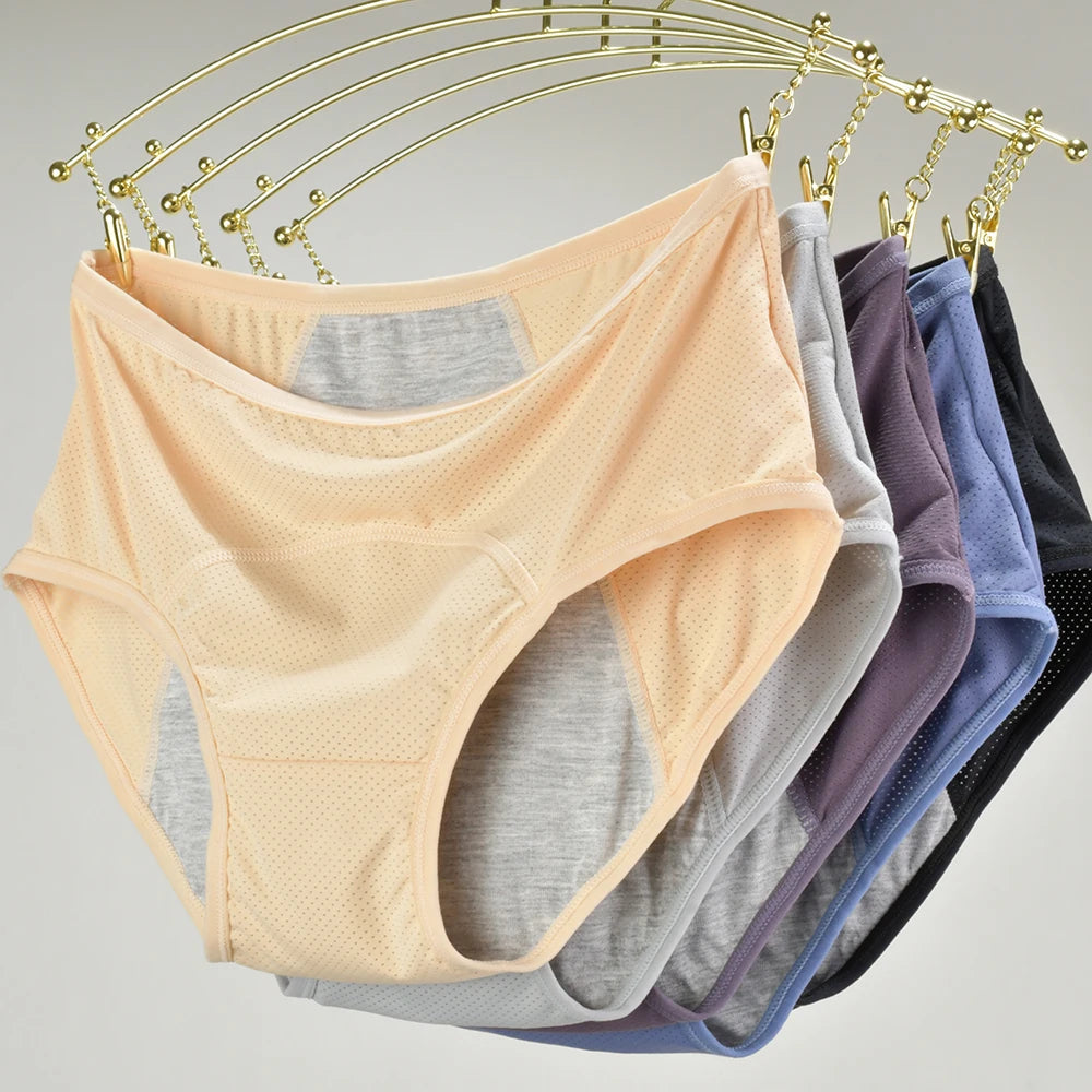1pc Women's Leak Proof Menstrual Panties – Mid Waist Ice Silk Plus Size Waterproof Period Underwear Sexy Physiological Briefs.