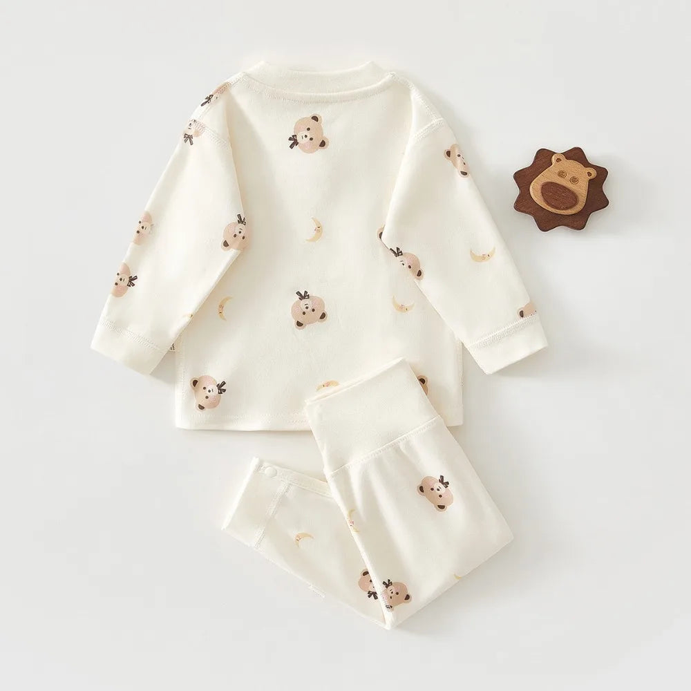 Newborn Baby Base Shirt+pants 2-piece Set Autumn and Winter Cartoon Pure Cotton Top+pants 0-18M Newborn Baby Pajamas.