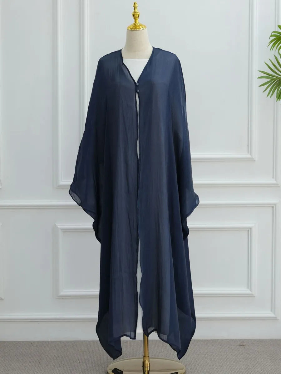 Women Eid Türkiye Dubai Solid Pleated Luxury Muslim Fashion Kimono Cardigan Long Dress Kaftan Robe Femme Islam Clothing Kebaya.