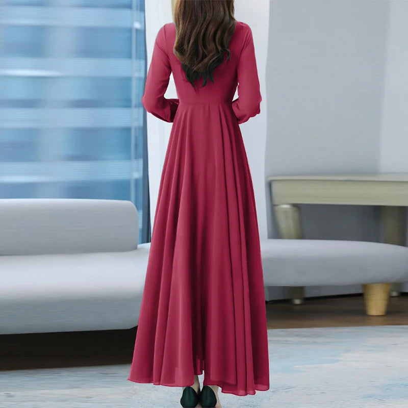 ZANZEA Women Long Sleeve A-line Sundress Spring Long Dress Autumn Solid Party Holiday Maxi Dresses Vestidos Femme Vintage Robe.