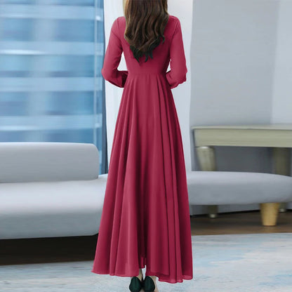 ZANZEA Women Long Sleeve A-line Sundress Spring Long Dress Autumn Solid Party Holiday Maxi Dresses Vestidos Femme Vintage Robe.