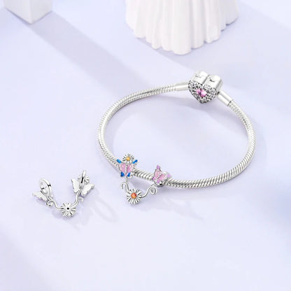 Fit Original Bracelet 925 Silver Butterfly and Sunflower Heart Shape Charms Beads For Women Jewelry Making Fashion Pendant.