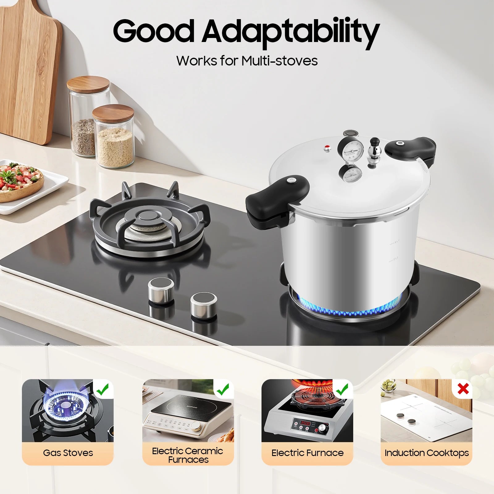 23Qt Explosion Proof Pressure Cooker Fast Heating for Gas Electric Stoves Large Capacity for Apartments Camping RV Kitchen.