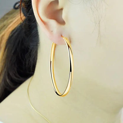 Senlissi - New 18K Gold Plated Hoop Earrings For Women 925 Sterling Silver  3.0mm Fashion Earring Cерьги Kольца 3/4/5/6/7CM.
