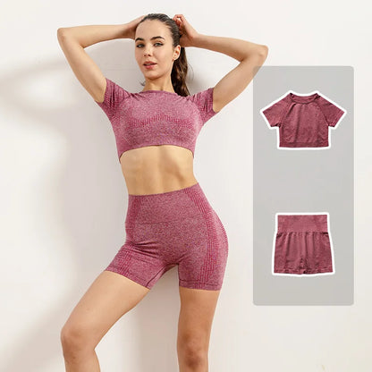 Women Vital Seamless Yoga Fitness Clothing Set High Waist Gym Leggings Crop Tops Sports Tracksuit Plush Up Sports Outfits