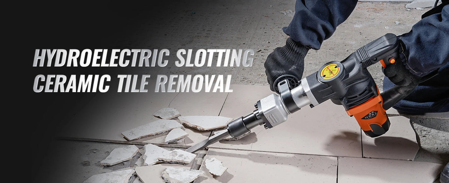 VEVOR Hochleistungs-Betonbrecher Abbruchhammer 1400 W, 19 J Schlagkraft Elektroabbruchhammer, Bohrhammer Betonhammer Stemmhammer 2900 BPM, inkl. Spitzmeißel, Flachmeißel, für Schiefer, Beton usw.