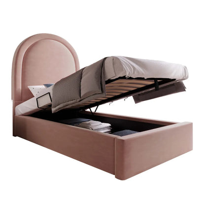 Rosa Samt-Einzelbett 90 x 200 cm für Kinder, Jungen, Mädchen, Kinderbettgestell, Kinderbett ohne Matratze