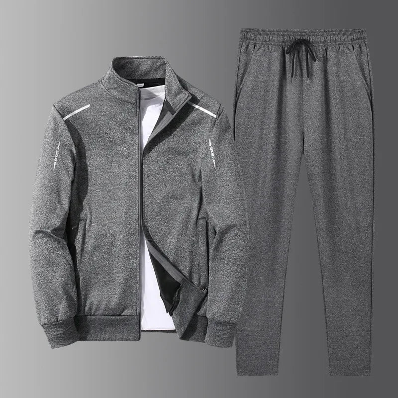 Men's Sportswear Set Spring Autumn Loose Stand Collar Two Pieces Casual Running Outfit Dad Clothes Comfortable Fitness Apparel.