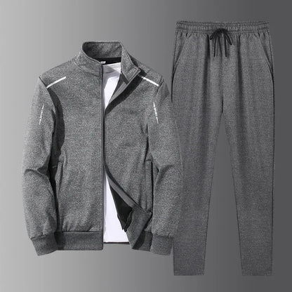 Men's Sportswear Set Spring Autumn Loose Stand Collar Two Pieces Casual Running Outfit Dad Clothes Comfortable Fitness Apparel.