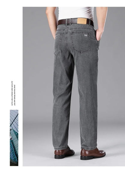 Business Lyocell Jeans Men Summer New Thin Fashion Straight Breathable Brand Pants Male Slim Comfortable  Denim Trousers.