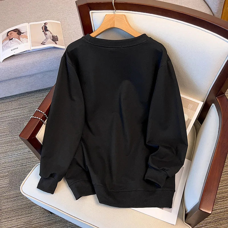 170kg plus size Damen büste Herbst lose Rundhals-Kaninchen-Sweatshirt Langarm lässig Top 6xl 7xl 8xl 9xl 10xl 11xl.