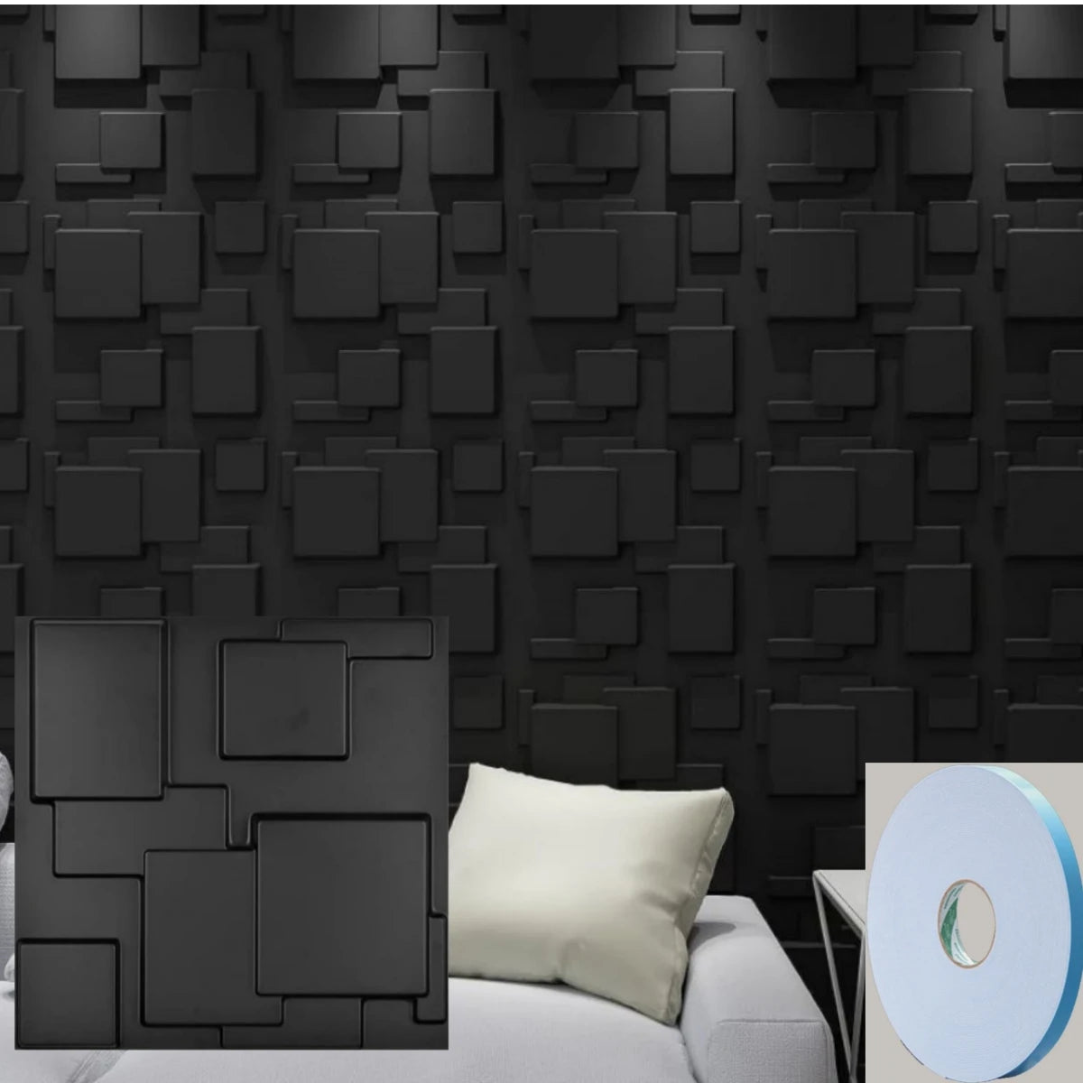 12/20/30pcs 3D pvc wall panels for indoor wall decoration, for living room hall bedroom hotel office,including tape