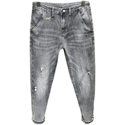 Y2k  Men Fashion Stylish Brand Denim Pants High Quality Designer Slim Fit All-match Trousers Casual Stretch Pencil Cropped Jeans.