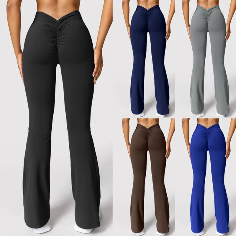 Fashion Micro Horn Leggings Women V-back Waist Sports Pants High Waist Push Up Butt Gym Pants Solid Slim Casual Leggings.