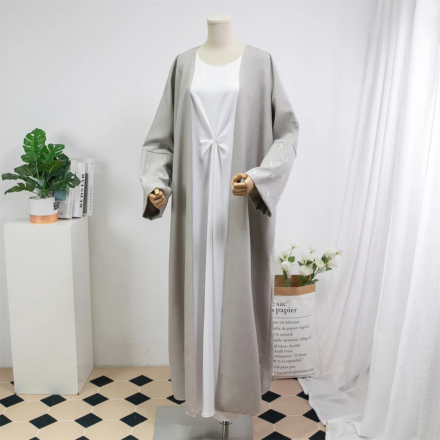 Lose Kaftan muslimischen Abayas Frauen islamische Kleidung Mond Stickerei offene Front Abaya Langarm Maxi Länge Kleid Frauen Jilbabs
