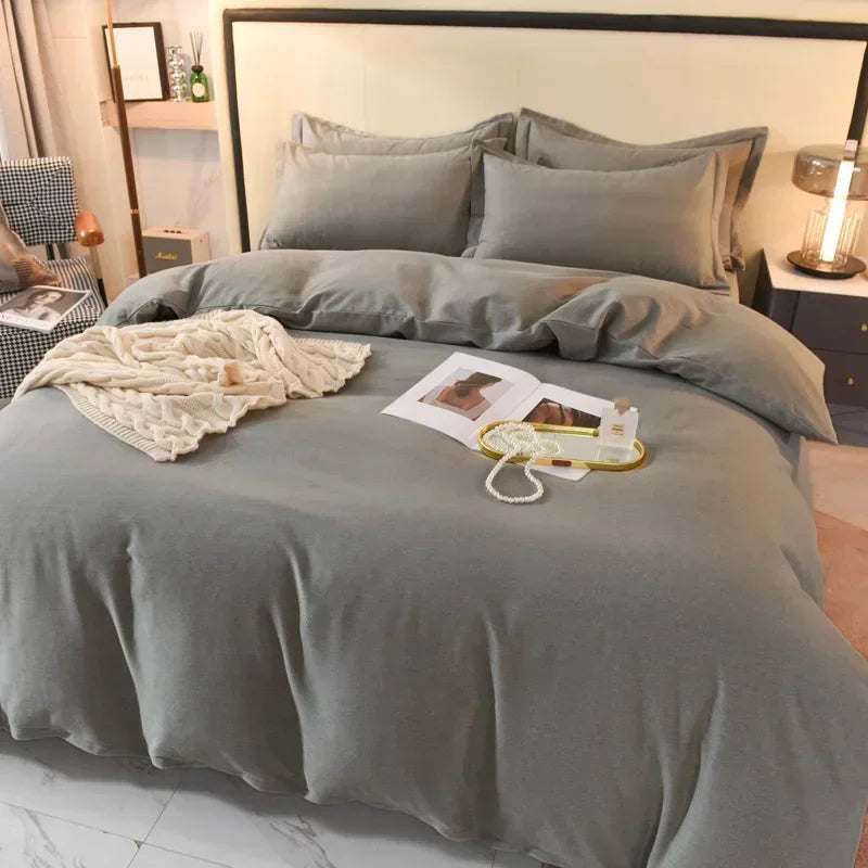 2024 new light luxury solid color thickened cotton abraded four-piece set, pure cotton warm, available in autumn and winter.