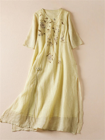 Sommer Druck Vintage Kleider Für Frauen 2025, Neue Casual Lange Dünne Atmungsaktive Kleid Femme Robe Büro Dame Arbeit Elegante Kleidung.