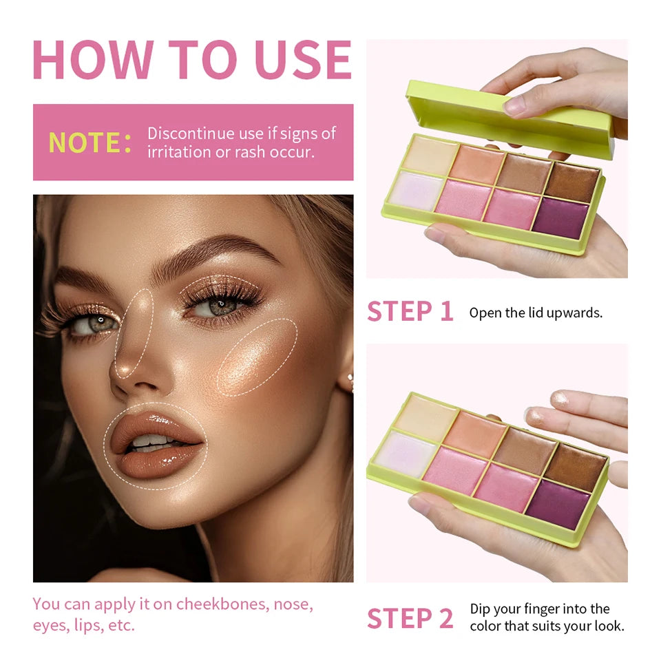 Curve Case Cream Eyebrow Cream Blush Highlighter Palette Matte Shimmer Finishes Shadow Tones Long-Lasting Cosmetics.