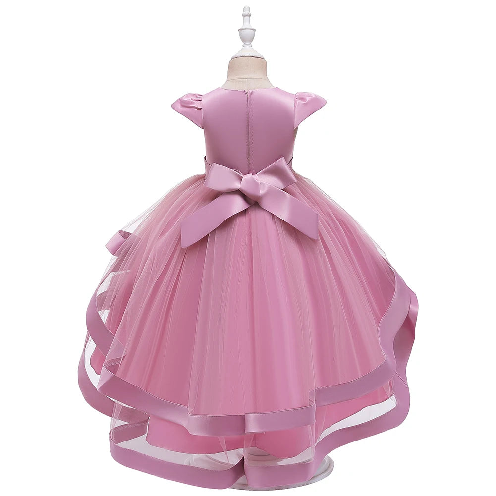 Rosa Mädchen bestickt Perlen Prinzessin Kleid für 3 bis 12 Jahre Mädchen Schwanz Party Kleid Kind Schule Performance-Kostüme.