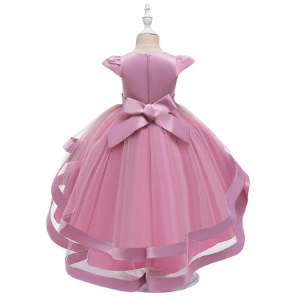 Rosa Mädchen bestickt Perlen Prinzessin Kleid für 3 bis 12 Jahre Mädchen Schwanz Party Kleid Kind Schule Performance-Kostüme.