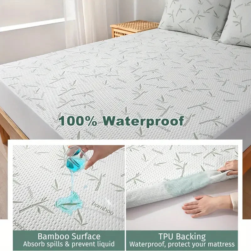1pc Bamboo Mattress Protector, Breathable and Cooling Mattress Cover, 3D Air Fabric Fitted Bed Sheet 90/140/160cm size.