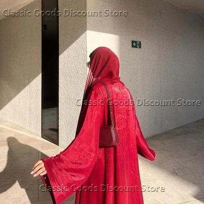 2025 Ramadan Satin muslimischen bescheidenen Kleid arabische Frauen öffnen Abaya Dubai islamische Langarm Cardigan Kleidung Truthahn schlichte Robe.