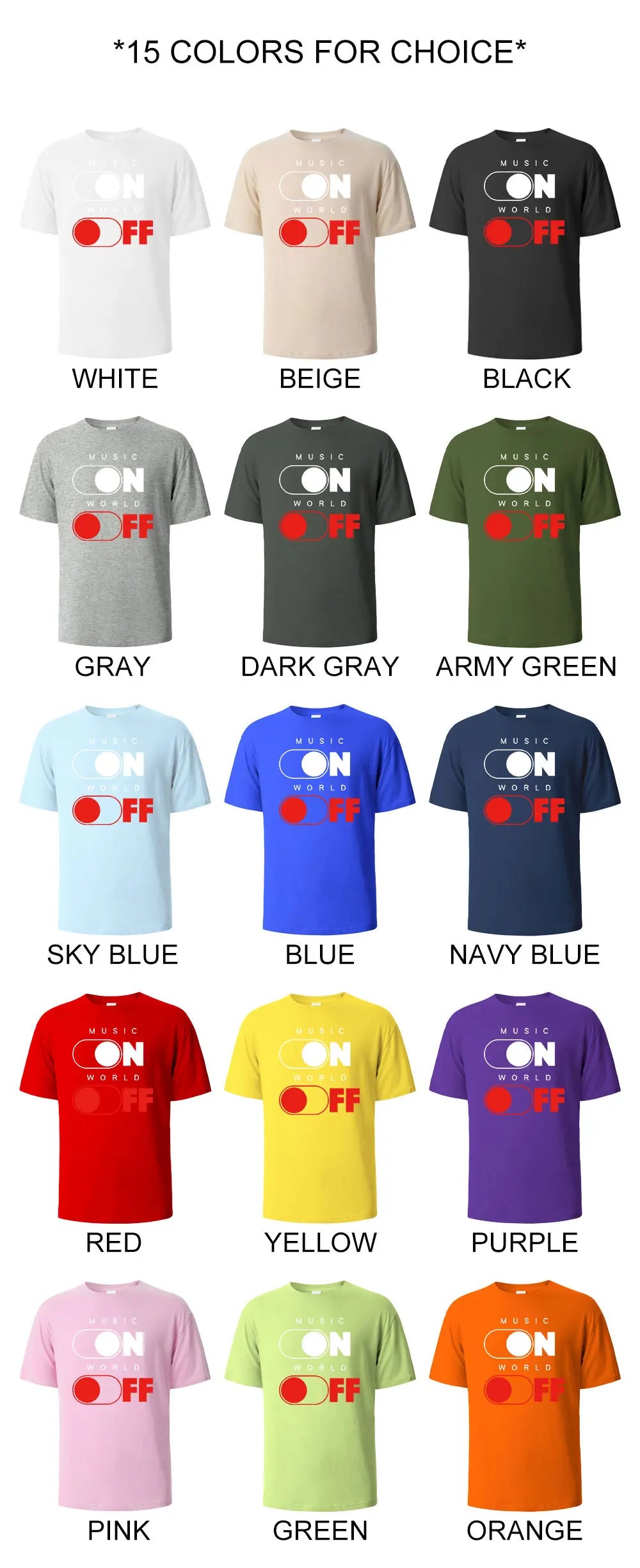 Music On World Off Graphic Printed Men's T-Shirts 100% Cotton Breathable Comfortable Tops For Men Summer Oversize Men Clothing.