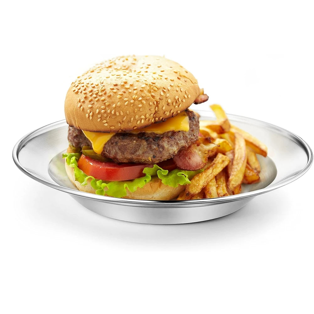 3pcs Stainless Steel Plate Set 8 inch 6 inch Ultra-Portable Dinnerware Set Plates for Outdoor Camping Hiking Picnic BBQ Beach.