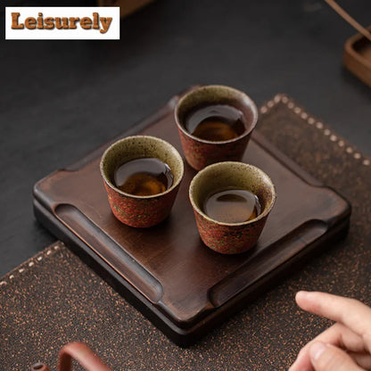 2pc/lot Kiln Change Red Old Rock Mud Horseshoe Teacup Handmade Tea Bowl Single Cups Smelling Cup Jianzhan Master Cups Tea 45ml.