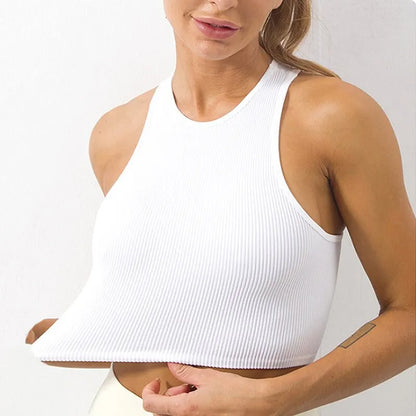Yoga Weste Frauen Gym Sport Schwarz Weiß Crop Tops Nahtlose Streetwear Rippe Stricken Workout Atmungsaktive Tank Top Weibliche Ohne Pads.