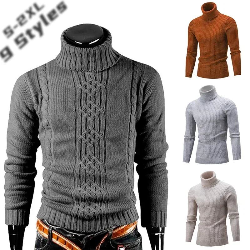 2025 Men's Warm Sweater Long Sleeve Turtleneck Sweater Retro Knitted  Pullover Sweaters.