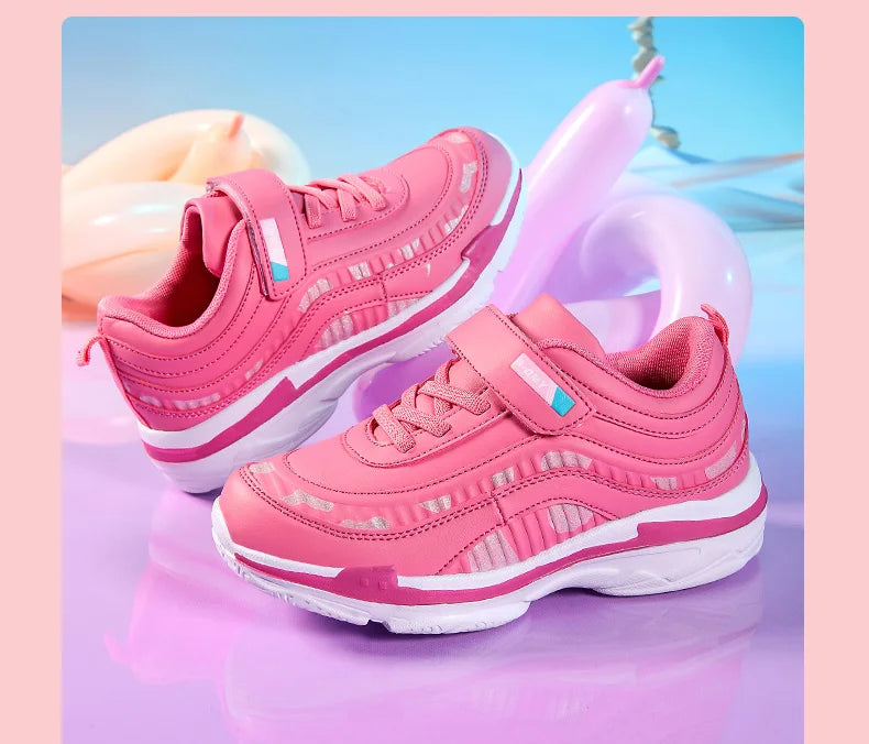 Girls Sport Shoes Waterproof Running Kids Sneakers Casual Leather Pink Breathable Fashion Antislip Lightweight Children Shoes.