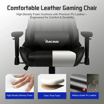 AUTHMIC Ergonomischer Gaming-Stuhl mit verstellbaren Armlehnen, verstellbarer Rückenlehne, PU-Ledersitz für den Rennspielaufbau im Home Office