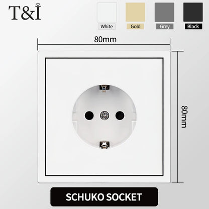 Europäische Wandsteckdose, EU-Steckdose, USB-Typ-C-Ladeanschlüsse, 1/2-Gang-Lichtschalter, 16 A 250 V, Unterputzmontage, weißes Panel, 80 x 80 mm