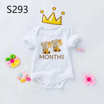 Monatlicher Meilenstein-Baby-Body, niedliches Tier, 1–12 Monate, Einteiler, Babyparty, Geschenk, Monatsbilder, monatliche Overall-Kleidung.