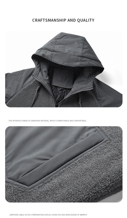 Outdoor Hiking Jacket Winter Fleece Windproof Camping Fishing Hooded Jacket Male Thick Warm Trekking Climbing Skiing Casual Coat.