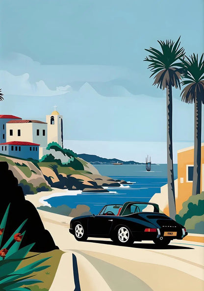 Classic Porsche 911 Alpine Drive Poster Retro Alpine Trip Cartoon Prints Canvas Painting Wall Art Picture Home Living Room Decor.