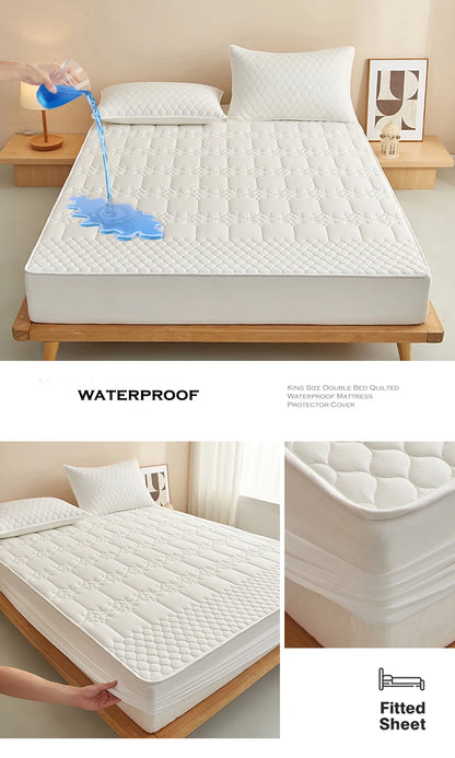 WASART King Size Double Bed Quilted Waterproof Mattress Protector Cover Elastic Fitted Sheet Protection Pad Thick Bedspread 150.