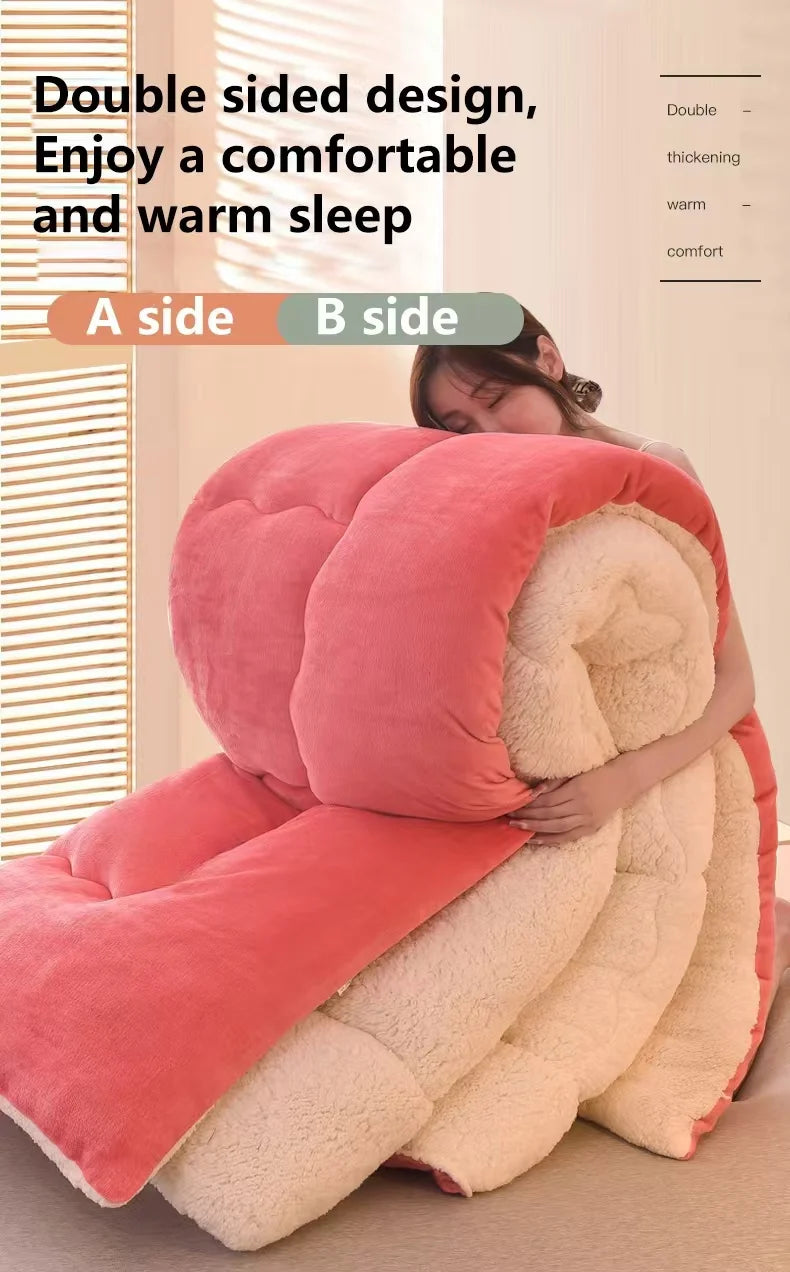 Solidcolor double-sided Duvet Lamb Wool flannel quilt warm comfort mattress in winter bedroom dormitory Thicken Weight Blanket.