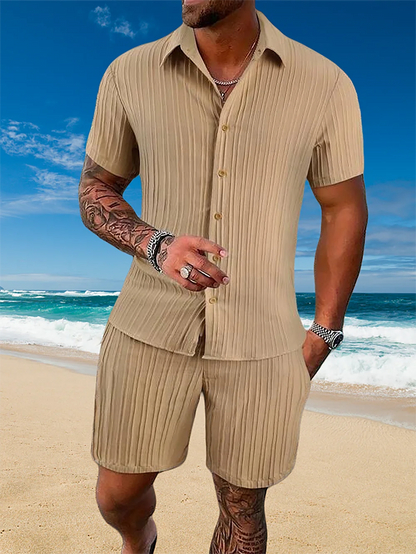 Ice Silk Cool Summer Men's Solid Color Polo Casual Loose Short Sleeve Shorts Sport Set Beach Surfing Ultra-thin Ultra Light.