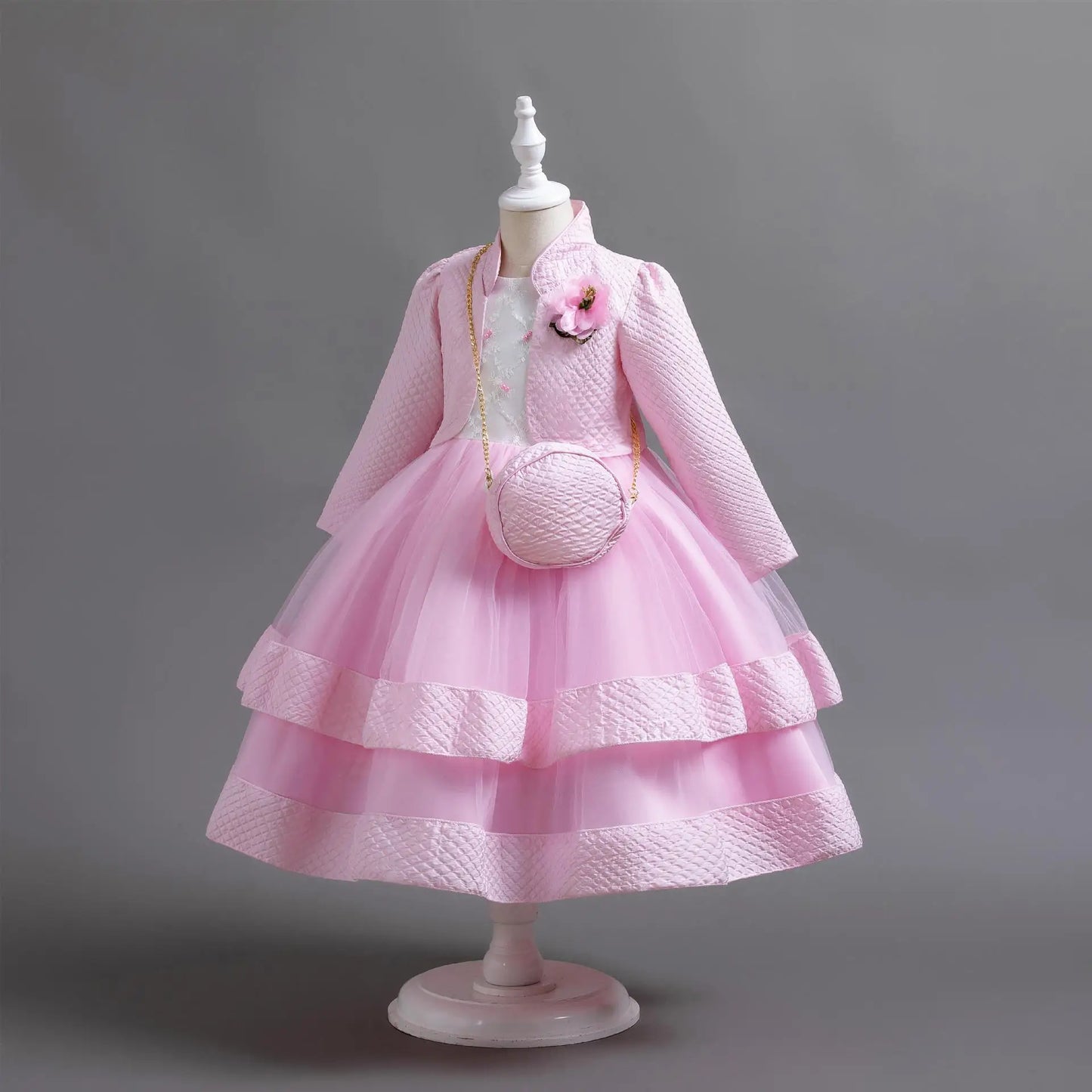 Neues Herbst/Winter Langarm-Partykleid, elegantes Mädchen-Stickerei, Weihnachts-Performance-Kleid, Geschenktüte für Kinder im Alter von 3–11 Jahren