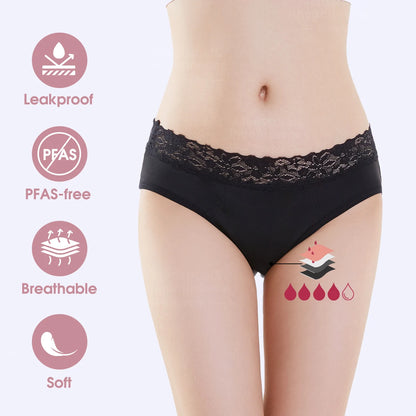 Mid-Waist Period Underwear for Women 4-Layer Anti-Leakage Super Absorbent Menstrual Panties for Daily Use Sports.