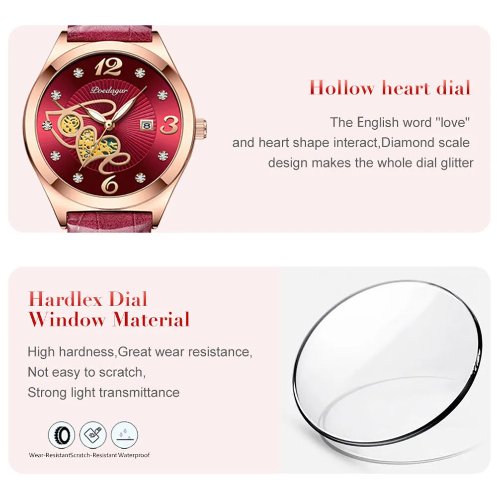 POEDAGAR Fashion Quartz Watch Female Luxury Elegant Casual Clock Waterproof Luminous Date Leather Women Watch Montre Femme gift.
