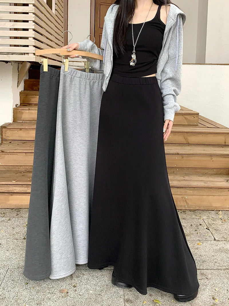 high quality Korean-style  trumpet skirt women waist fall  design knitted long skirt female.