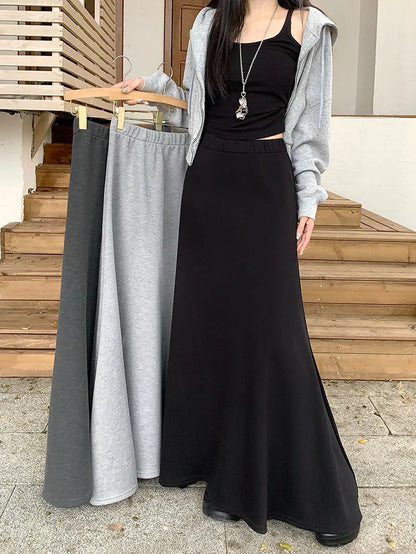 high quality Korean-style  trumpet skirt women waist fall  design knitted long skirt female.