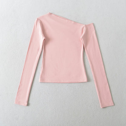 Women Long Sleeve One Shoulder Basic Top Tee Tshirt.