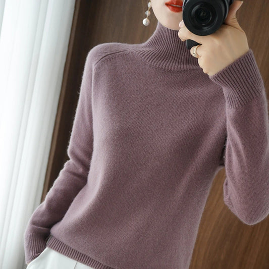 Frauen Herbst Winter Roll kragen pullover elegante schlanke feste gerippte gestrickte Kaschmir pullover weibliche Langarm Pullover Strickwaren.